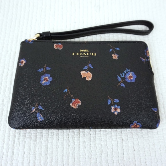 Coach Handbags - COACH Corner Zip Wristlet Canvas Floral Black
